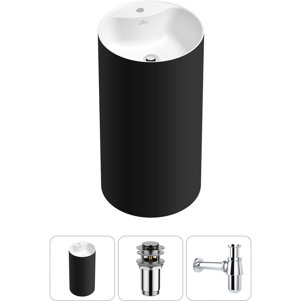 Изображение товара Напольная раковина Wellsee Chalice Perfection 3 в 1 из акрила, черный матовый/белый глянец