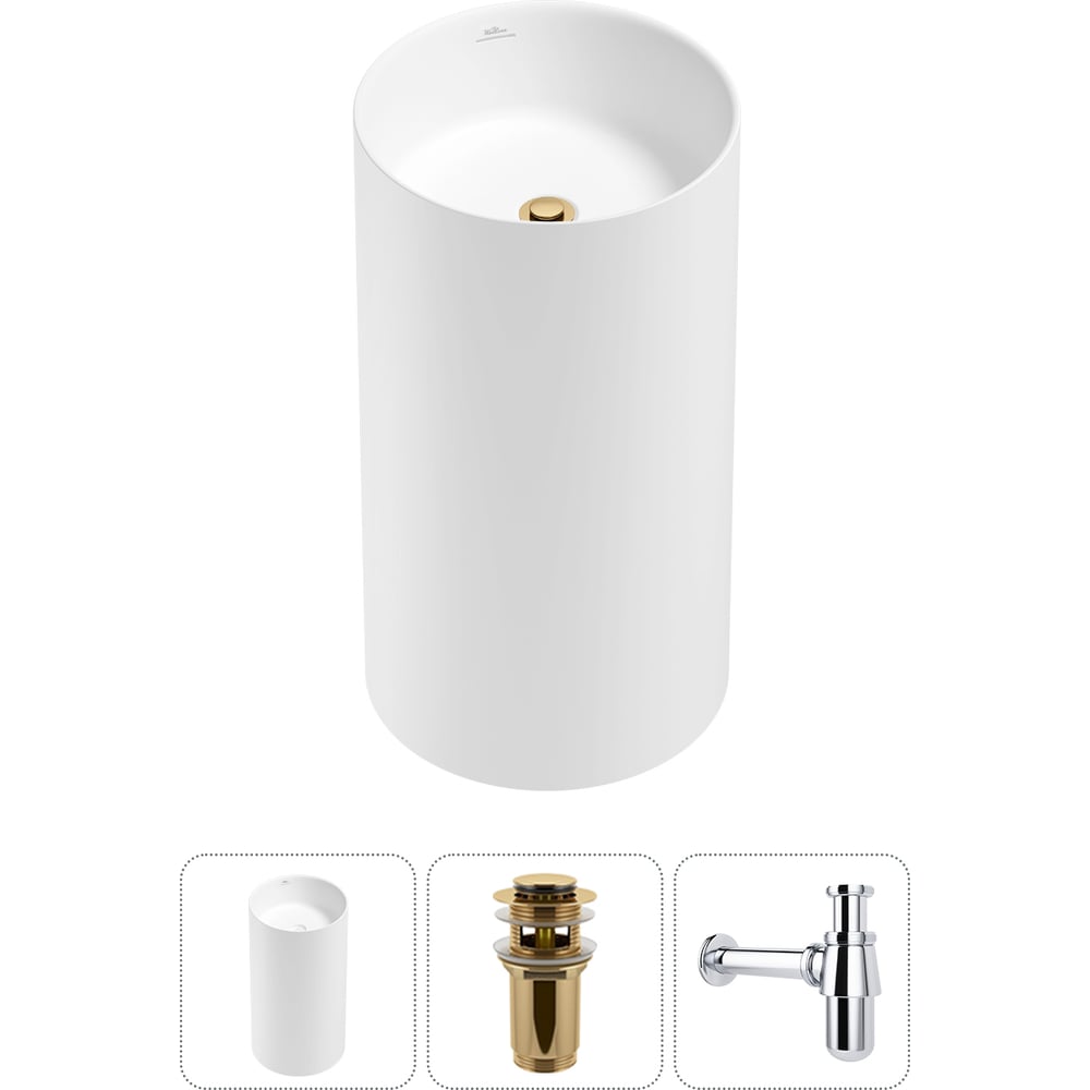 Изображение товара Напольная раковина отдельностоящая Wellsee Chalice Perfection в наборе 3 в 1, раковина-моноблок из акрила, цвет матовый белый 20212898R