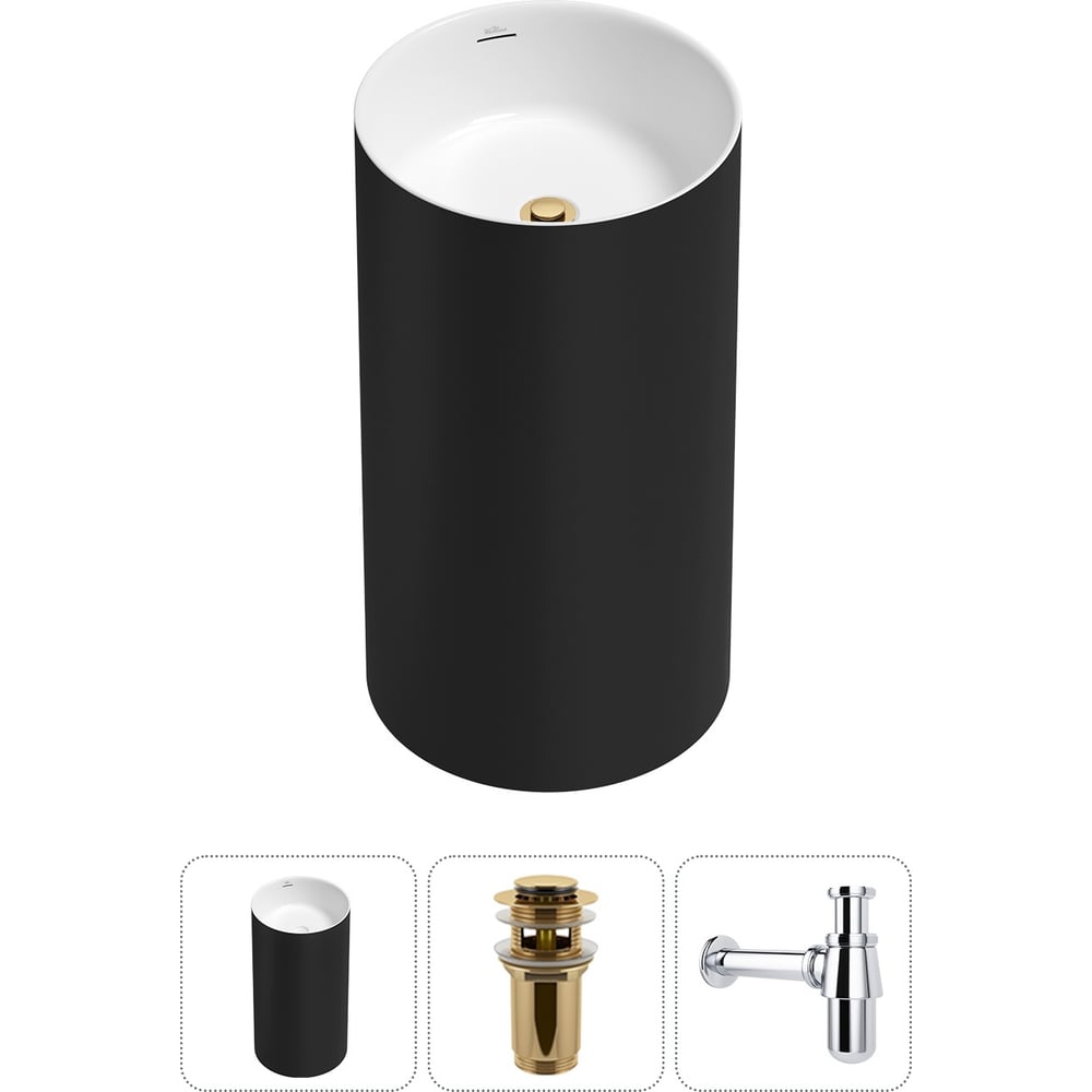 Изображение товара Напольная раковина отдельностоящая Wellsee Chalice Perfection 3 в 1 акрил черный матовый белый