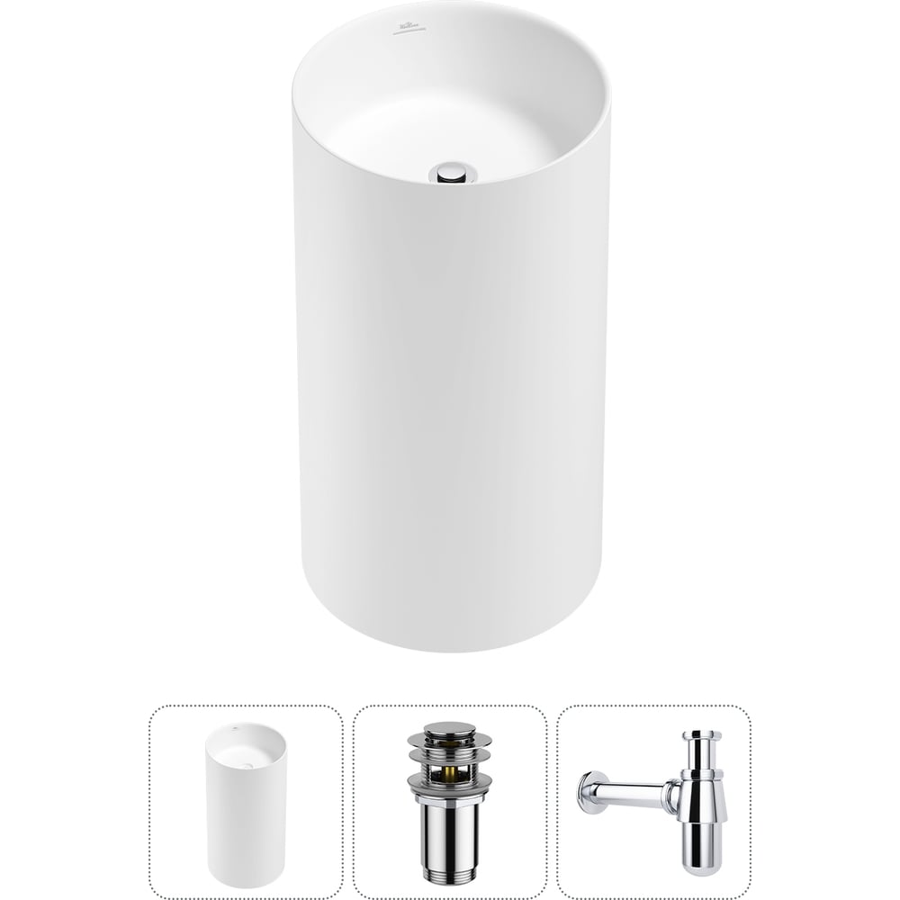 Изображение товара Напольная раковина отдельностоящая Wellsee Chalice Perfection в наборе 3 в 1, раковина-моноблок из акрила, цвет матовый белый 20212896R