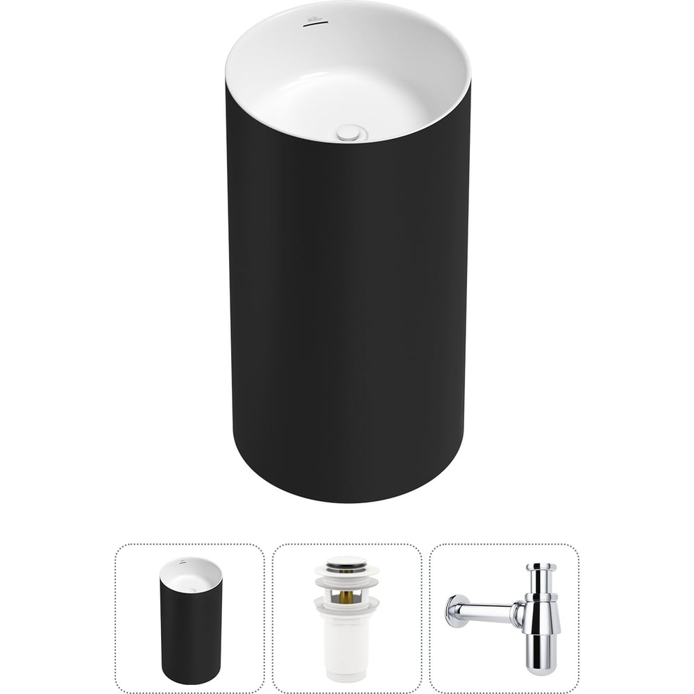 Изображение товара Напольная раковина Wellsee Chalice Perfection из акрила черно-белая