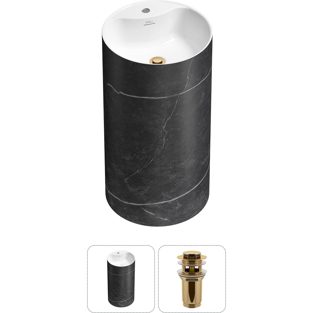 Изображение товара Напольная раковина Wellsee Chalice Perfection из акрила матовый черный мрамор / белый глянец