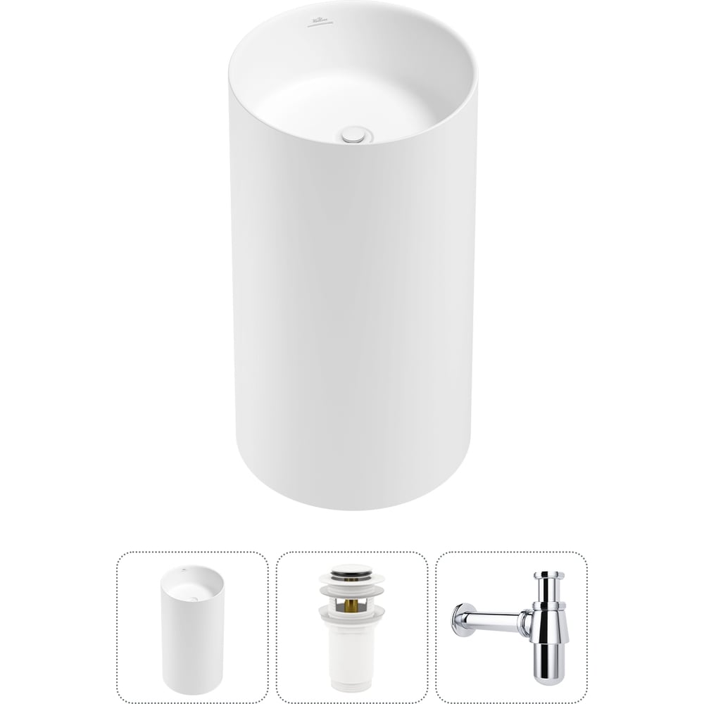 Изображение товара Напольная раковина отдельностоящая Wellsee Chalice Perfection в наборе 3 в 1, раковина-моноблок из акрила, цвет матовый белый 20212899R