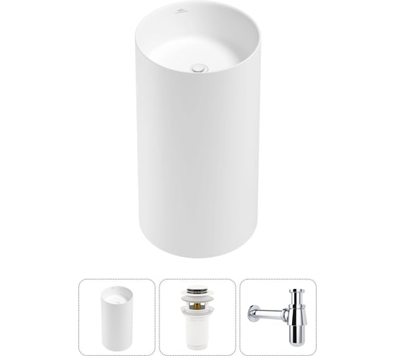 Изображение товара Напольная раковина отдельностоящая Wellsee Chalice Perfection в наборе 3 в 1, раковина-моноблок из акрила, цвет матовый белый 20212899R