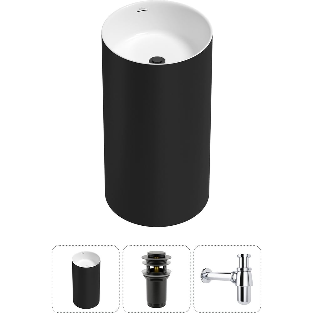 Изображение товара Напольная раковина Wellsee Chalice Perfection 3 в 1 черная и белая