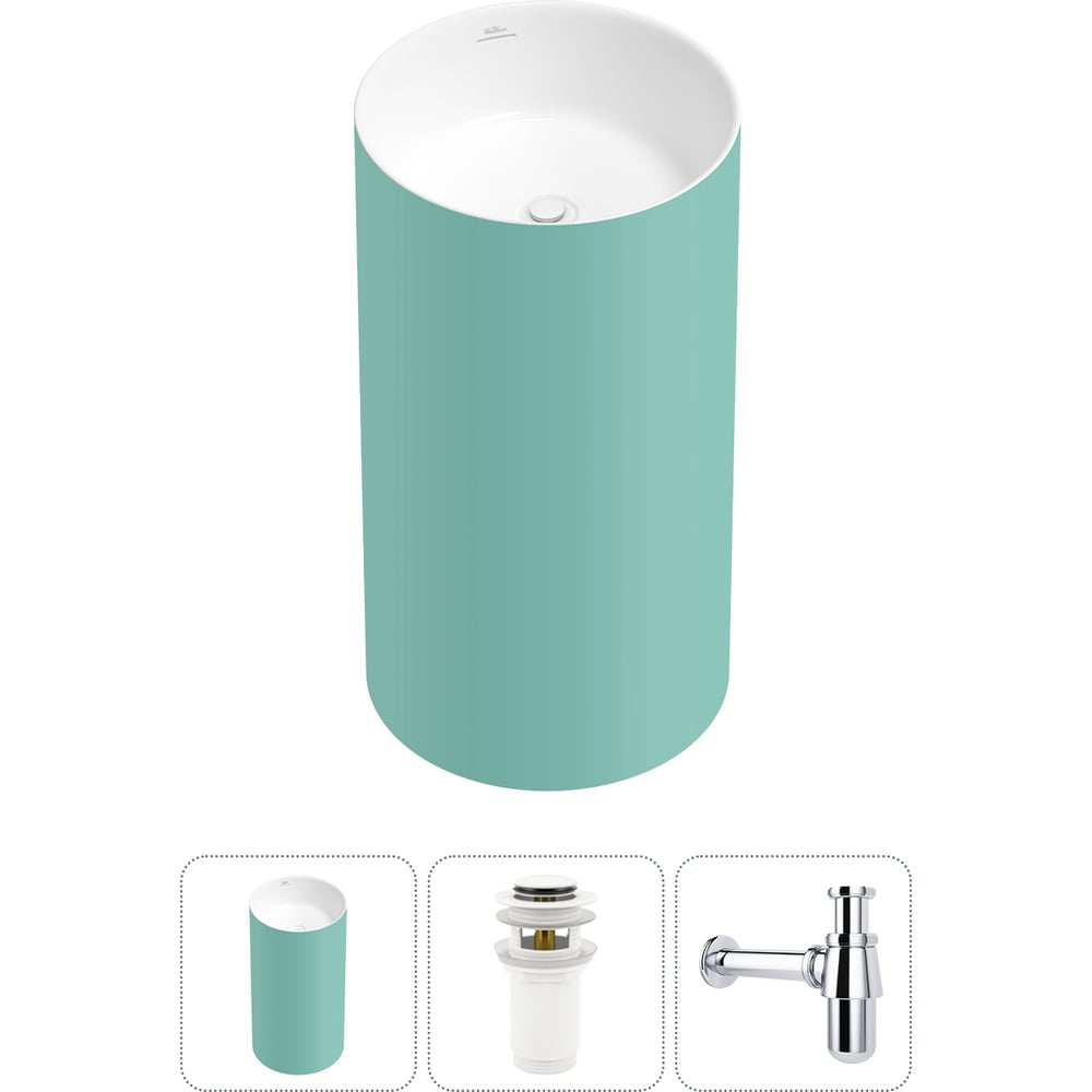 Изображение товара Напольная раковина Wellsee Chalice Perfection 3 в 1 акрил матовая светло-зеленая