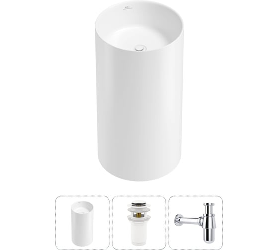 Изображение товара Напольная раковина отдельностоящая Wellsee Chalice Perfection в наборе 3 в 1, раковина-моноблок из акрила, цвет белый глянец 20212887R