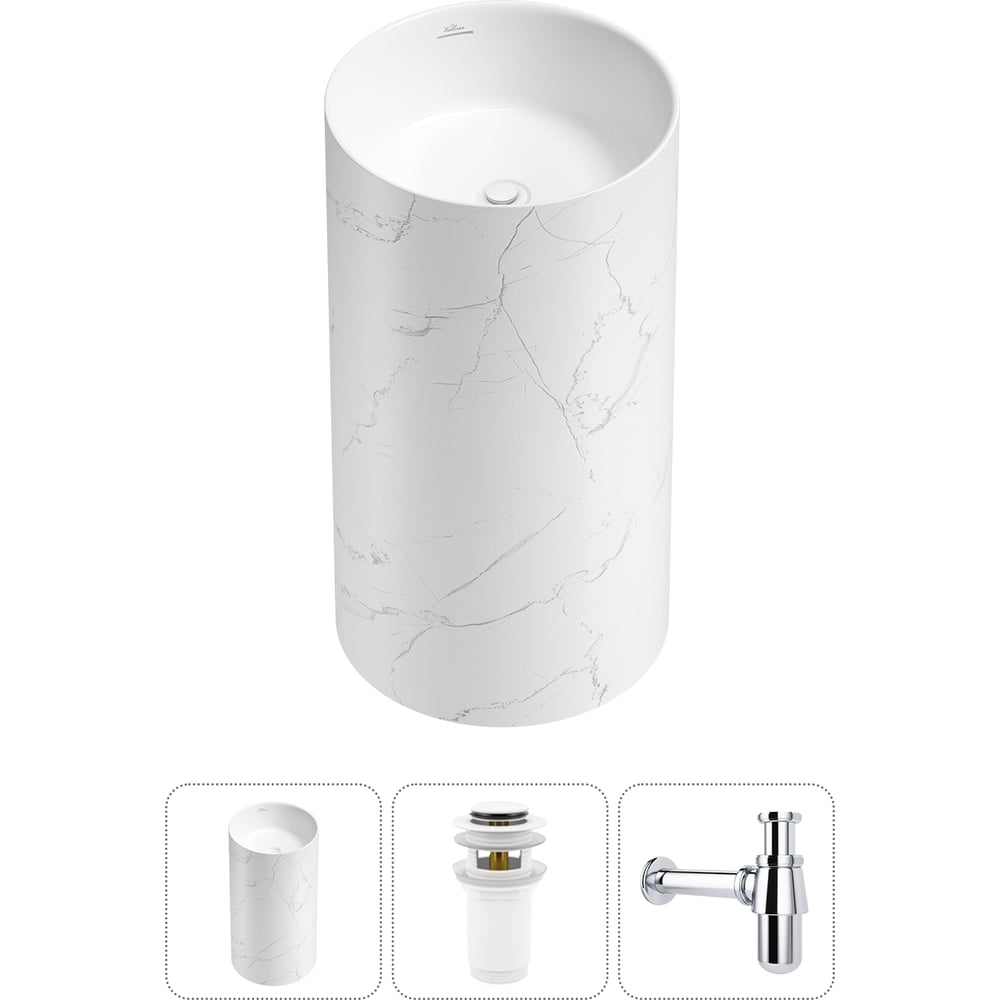 Изображение товара Напольная раковина из акрила Wellsee Chalice Perfection 3 в 1 матовый белый глянец