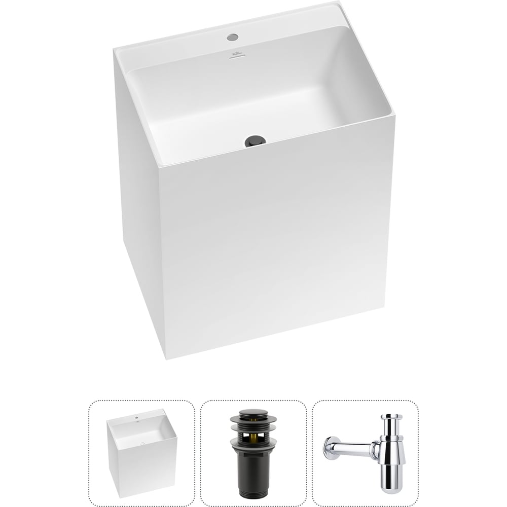 Изображение товара Напольная раковина Wellsee Doux 3 в 1 из акрила матовый белый современный дизайн