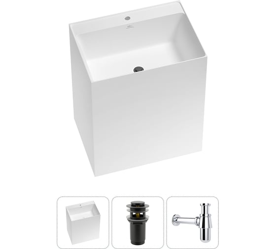 Изображение товара Напольная раковина отдельно стоящая Wellsee Doux в наборе 3 в 1, раковина-моноблок из акрила, цвет матовый белый 20213187R