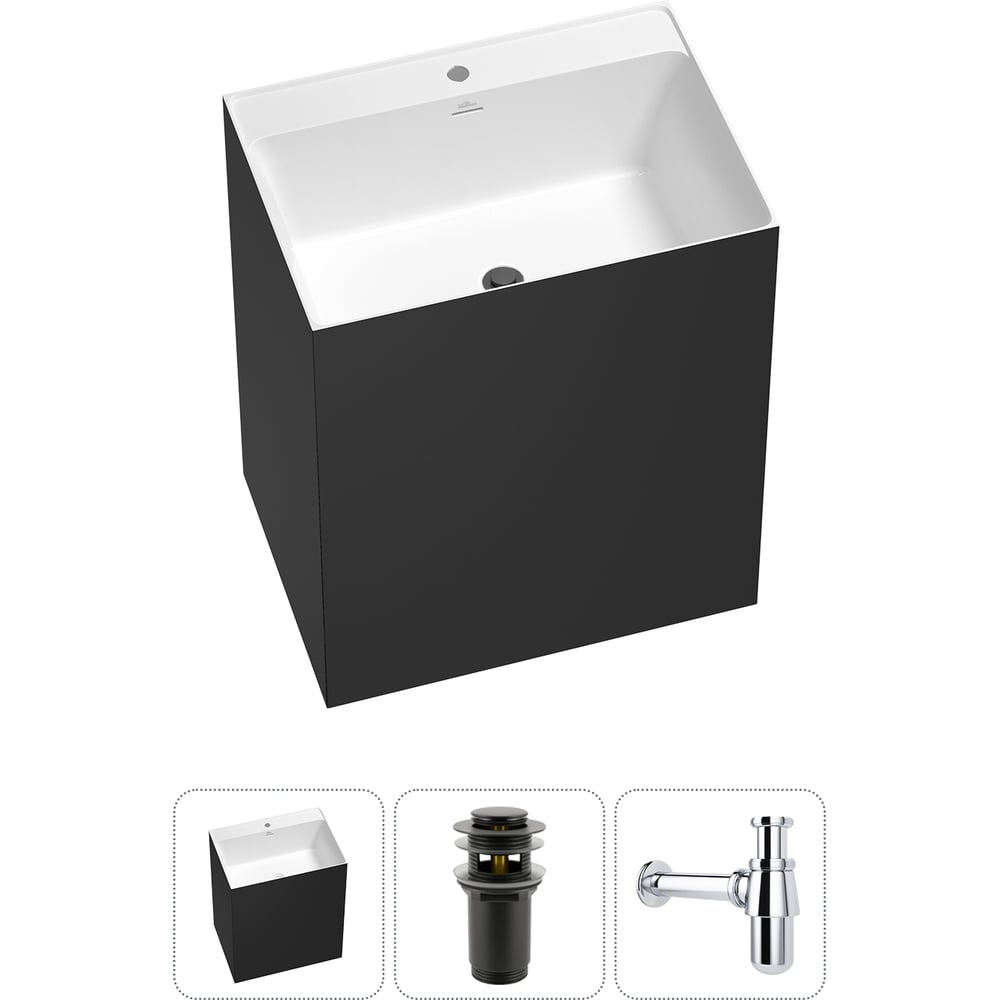 Изображение товара Напольная раковина Wellsee Doux 3 в 1, акрил, черный матовый/белый глянец