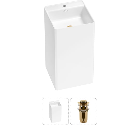 Изображение товара Напольная раковина отдельно стоящая Wellsee Pure BY в наборе 2 в 1, раковина-моноблок из акрила, цвет белый глянец 20213252R