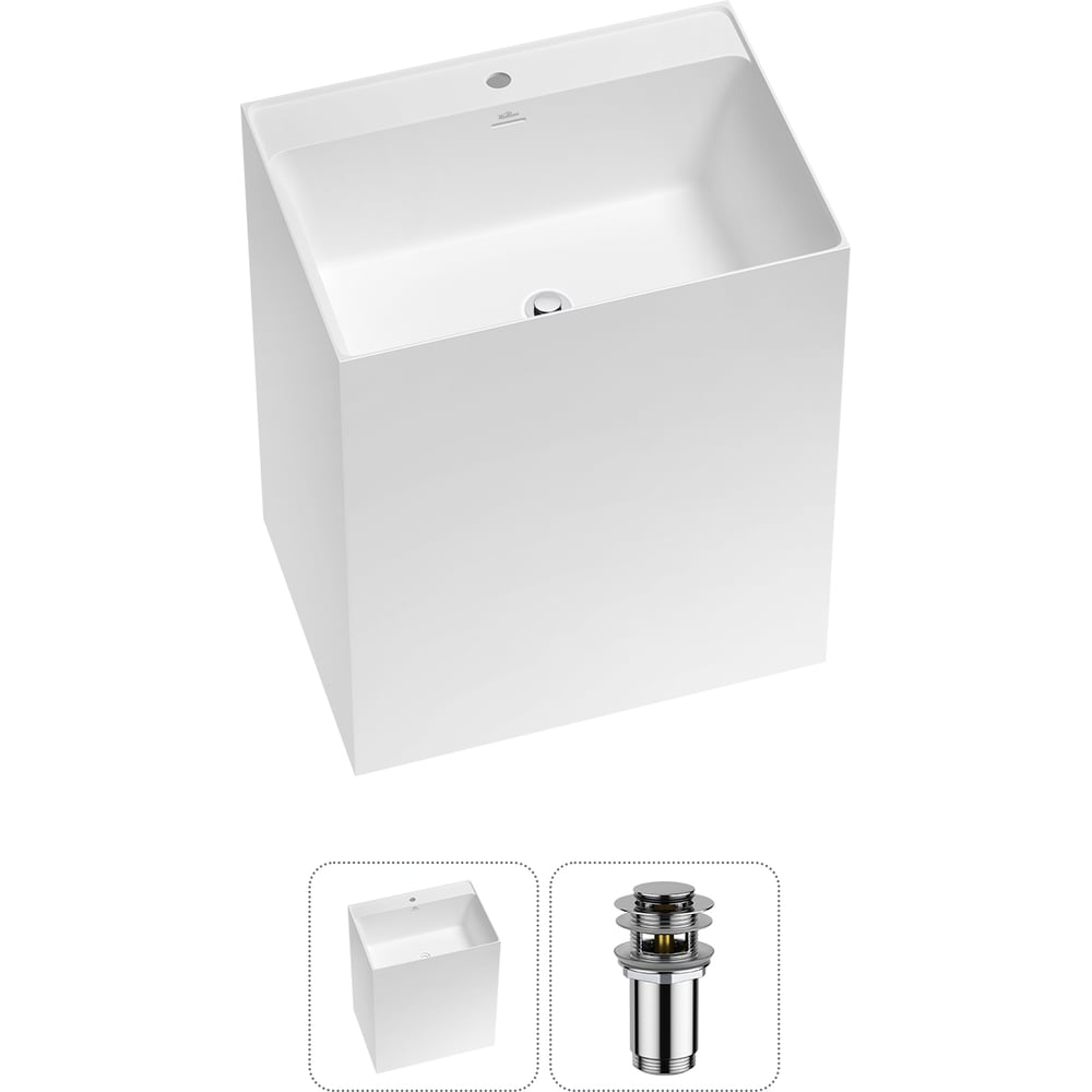 Изображение товара Напольная раковина Wellsee Doux 2 в 1 матовый белый акрил современный дизайн