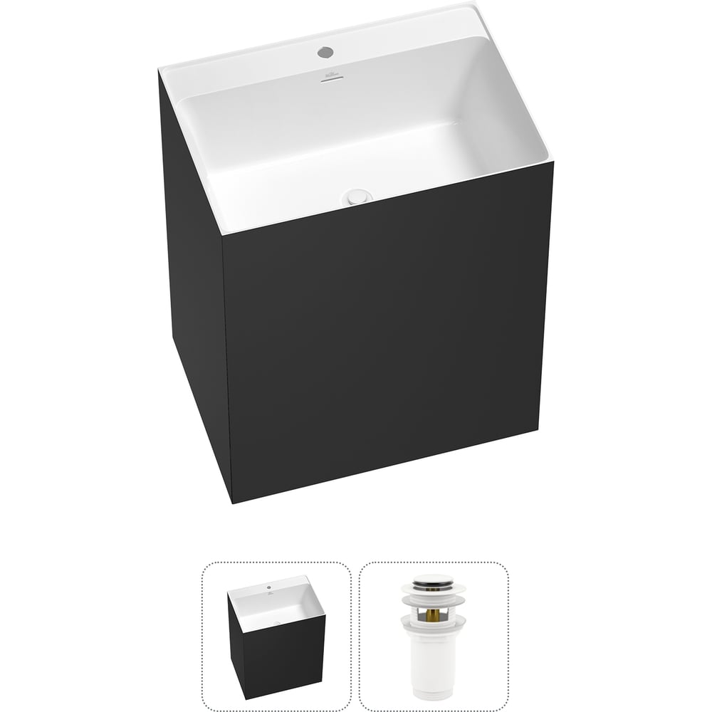 Изображение товара Напольная раковина Wellsee Doux 2 в 1 из акрила черный матовый и белый глянец