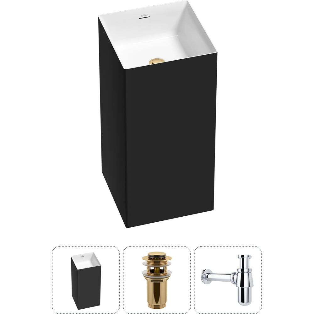 Изображение товара Напольная раковина Wellsee Pure BY 3 в 1 матовый черный и белый глянец