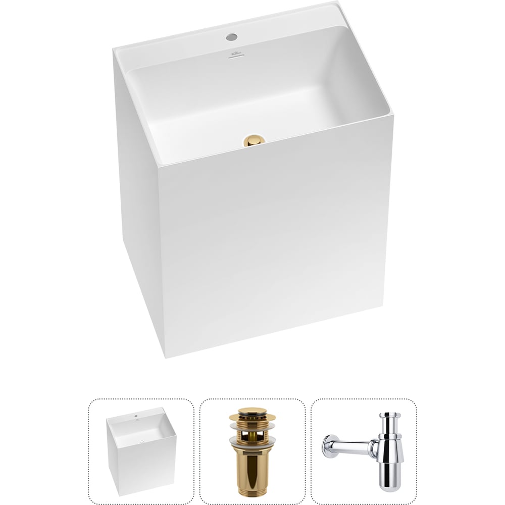 Изображение товара Напольная раковина Wellsee Doux 3 в 1, акрил матовая белая для ванной