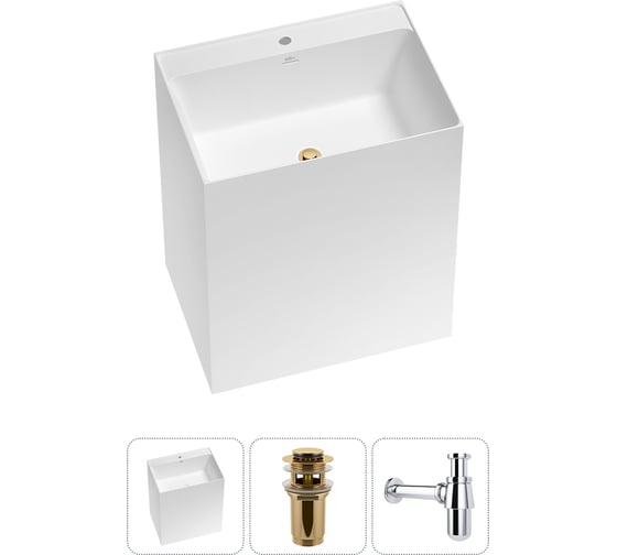 Изображение товара Напольная раковина отдельно стоящая Wellsee Doux в наборе 3 в 1, раковина-моноблок из акрила, цвет матовый белый 20213188R