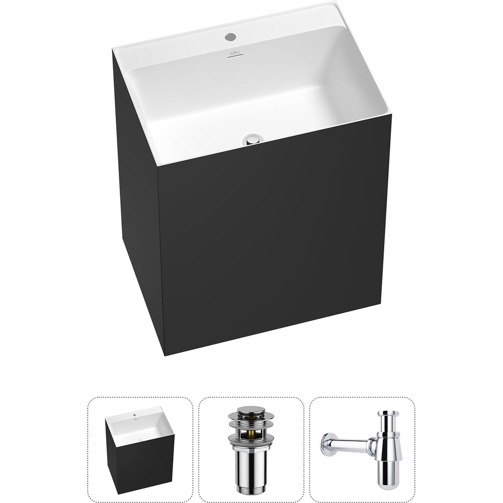 Изображение товара Напольная раковина Wellsee Doux 3 в 1 матовый черный/глянцевый белый