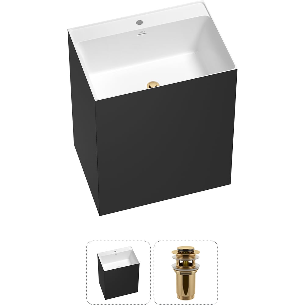 Изображение товара Напольная раковина отдельно стоящая Wellsee Doux в наборе 2 в 1, раковина-моноблок из акрила, цвет матовый черный / белый глянец 20213200R