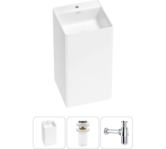 Изображение товара Напольная раковина отдельно стоящая Wellsee Pure BY в наборе 3 в 1, раковина-моноблок из акрила, цвет белый глянец 20213257R