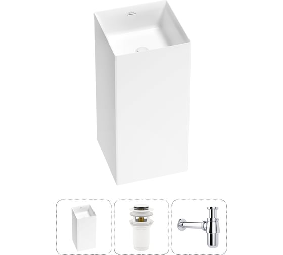 Изображение товара Напольная раковина отдельно стоящая Wellsee Pure BY в наборе 3 в 1, раковина-моноблок из акрила, цвет белый глянец 20213221R