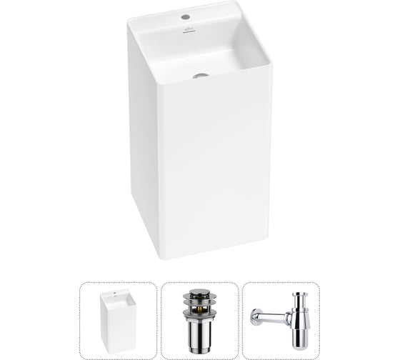 Изображение товара Напольная раковина отдельно стоящая Wellsee Pure BY в наборе 3 в 1, раковина-моноблок из акрила, цвет белый глянец 20213254R