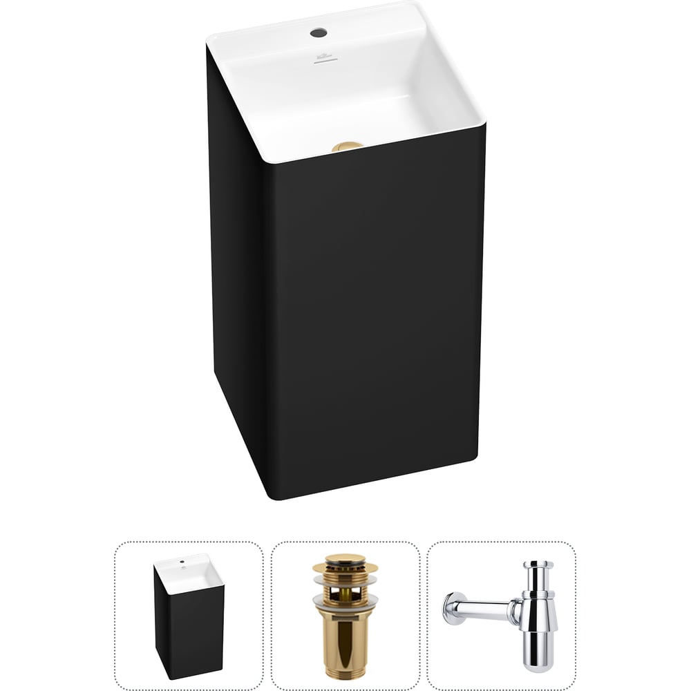 Изображение товара Напольная раковина Wellsee Pure BY 3 в 1 из акрила, квадратная, современный дизайн