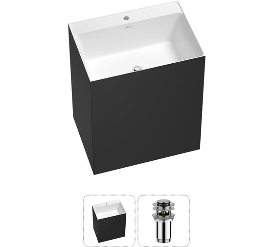 Изображение товара Напольная раковина отдельно стоящая Wellsee Doux в наборе 2 в 1, раковина-моноблок из акрила, цвет матовый черный / белый глянец 20213198R