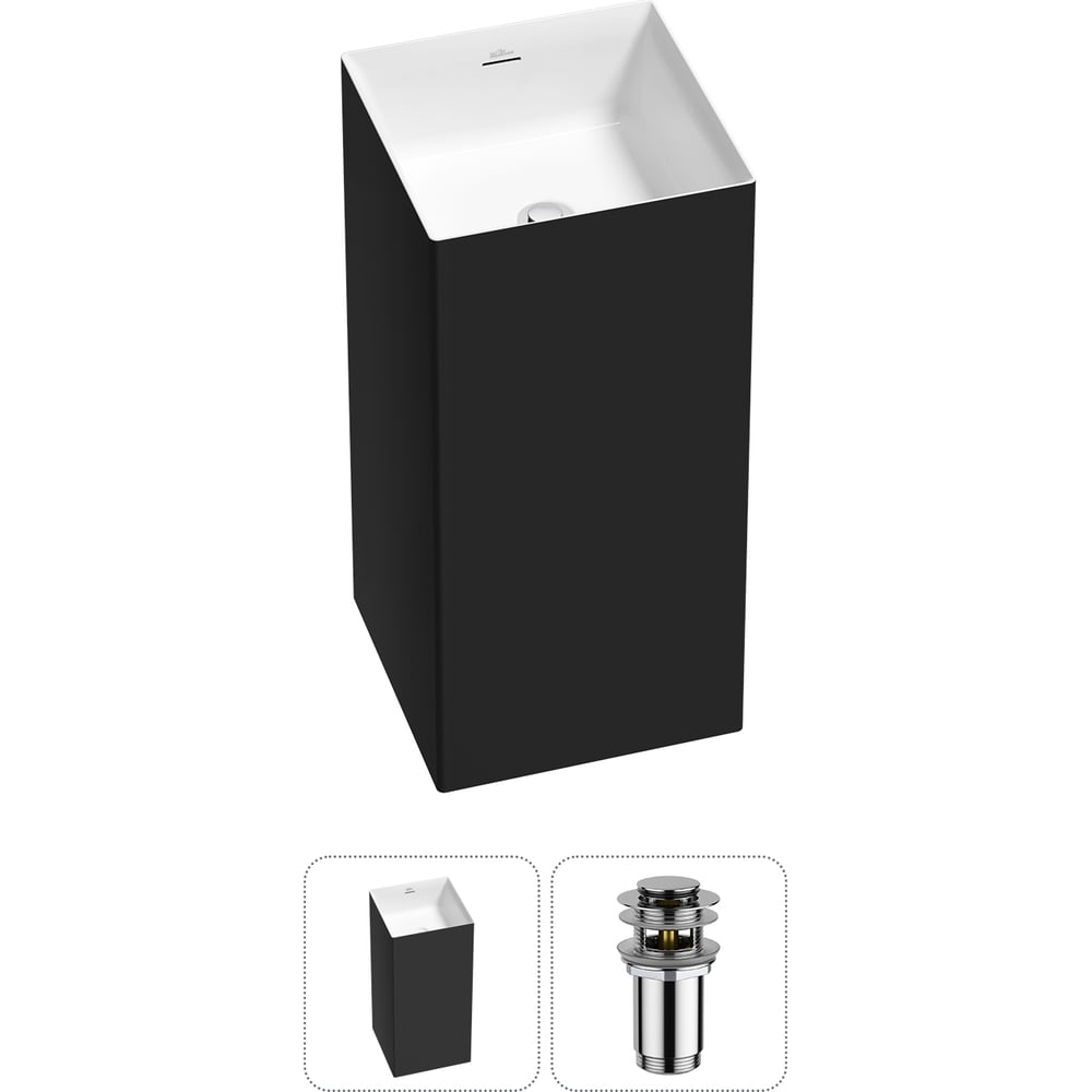 Изображение товара Напольная раковина Wellsee Pure BY 2 в 1, акрил, черный матовый/белый глянец