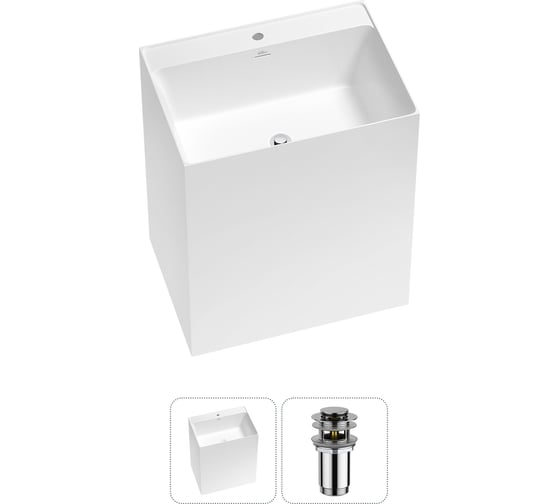 Изображение товара Напольная раковина отдельно стоящая Wellsee Doux в наборе 2 в 1, раковина-моноблок из акрила, цвет белый глянец 20213166R