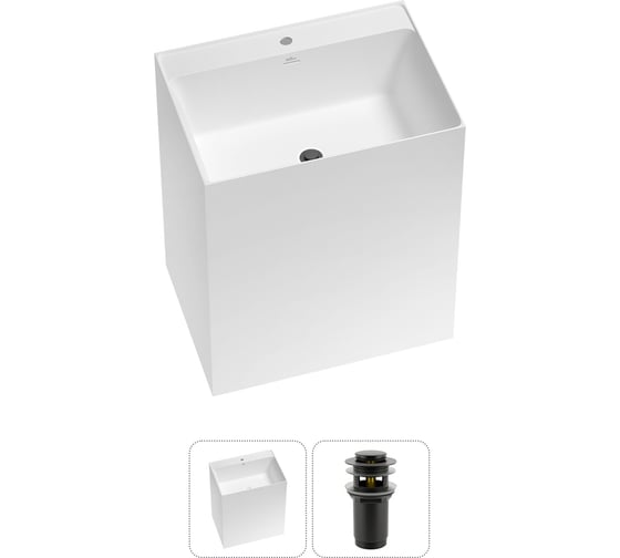 Изображение товара Напольная раковина отдельно стоящая Wellsee Doux в наборе 2 в 1, раковина-моноблок из акрила, цвет матовый белый 20213183R
