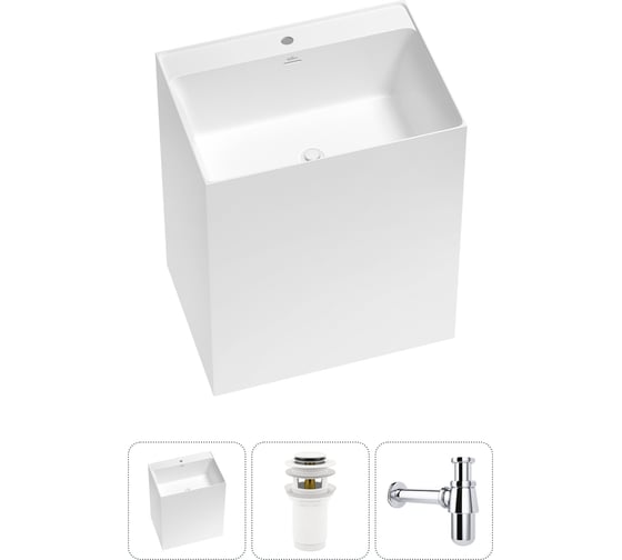 Изображение товара Напольная раковина отдельно стоящая Wellsee Doux в наборе 3 в 1, раковина-моноблок из акрила, цвет белый глянец 20213173R
