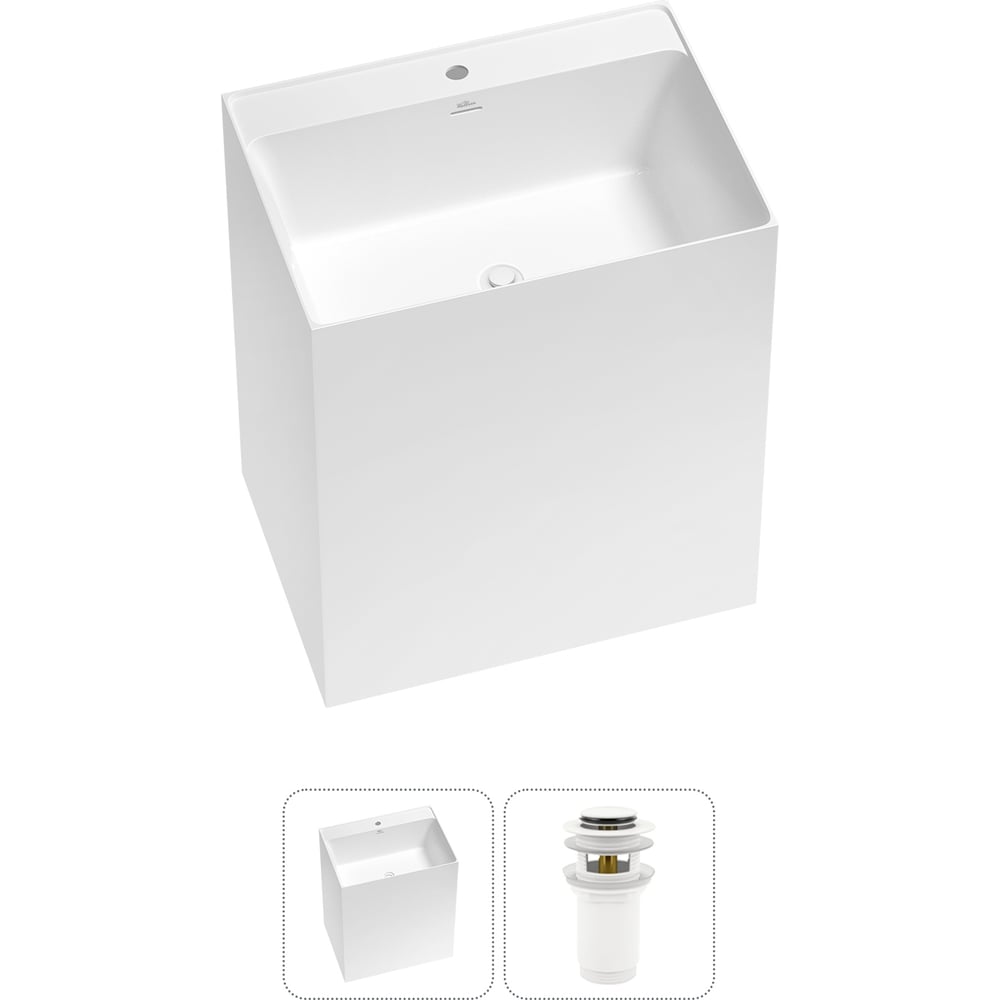 Изображение товара Напольная раковина Wellsee Doux 2 в 1 глянцевая белая из акрила с отверстием