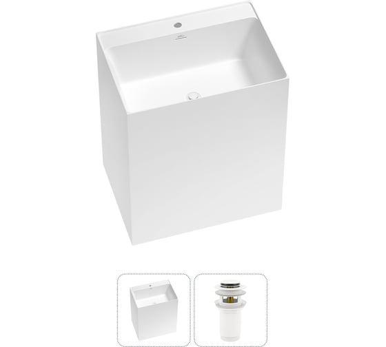 Изображение товара Напольная раковина отдельно стоящая Wellsee Doux в наборе 2 в 1, раковина-моноблок из акрила, цвет белый глянец 20213169R