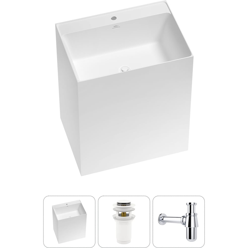 Изображение товара Напольная раковина Wellsee Doux 3 в 1 матовая белая акриловая прямоугольная