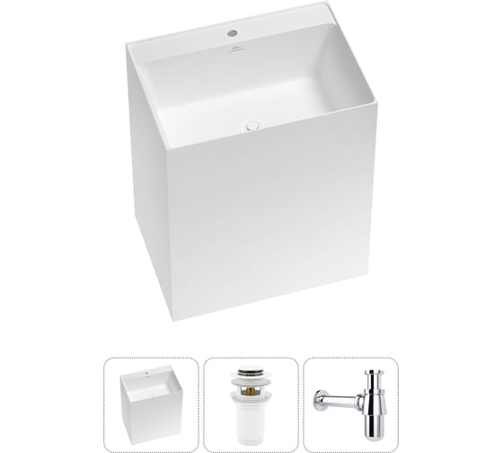 Изображение товара Напольная раковина отдельно стоящая Wellsee Doux в наборе 3 в 1, раковина-моноблок из акрила, цвет матовый белый 20213189R