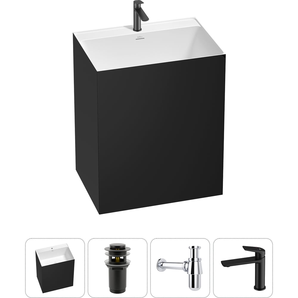 Изображение товара Напольная раковина отдельно стоящая Wellsee Doux 4 в 1 акрил черный матовый белый