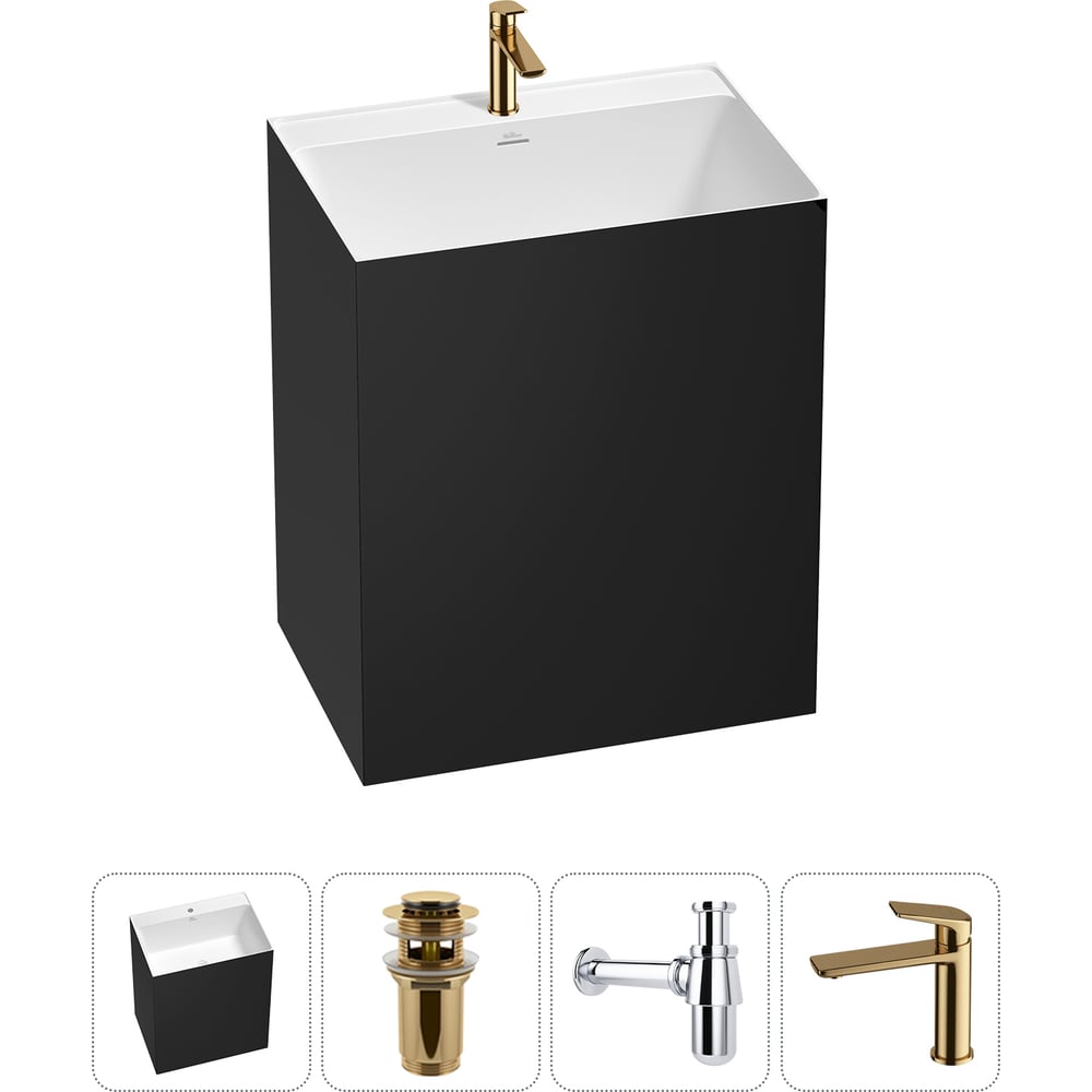 Изображение товара Напольная раковина Wellsee Doux акриловая в наборе 4 в 1 черная и белая