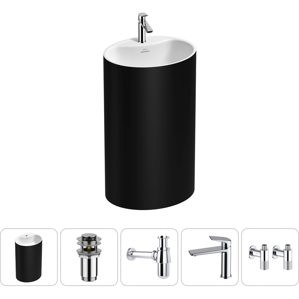 Изображение товара Напольная раковина отдельно стоящая Wellsee Coquillage 5 в 1 акрил черный или белый