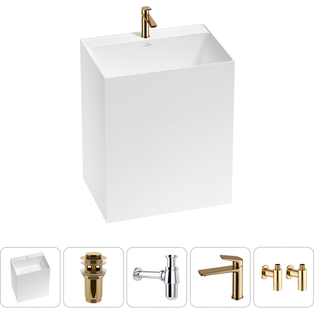 Изображение товара Напольная раковина Wellsee Doux 5 в 1 матовая белая акриловая