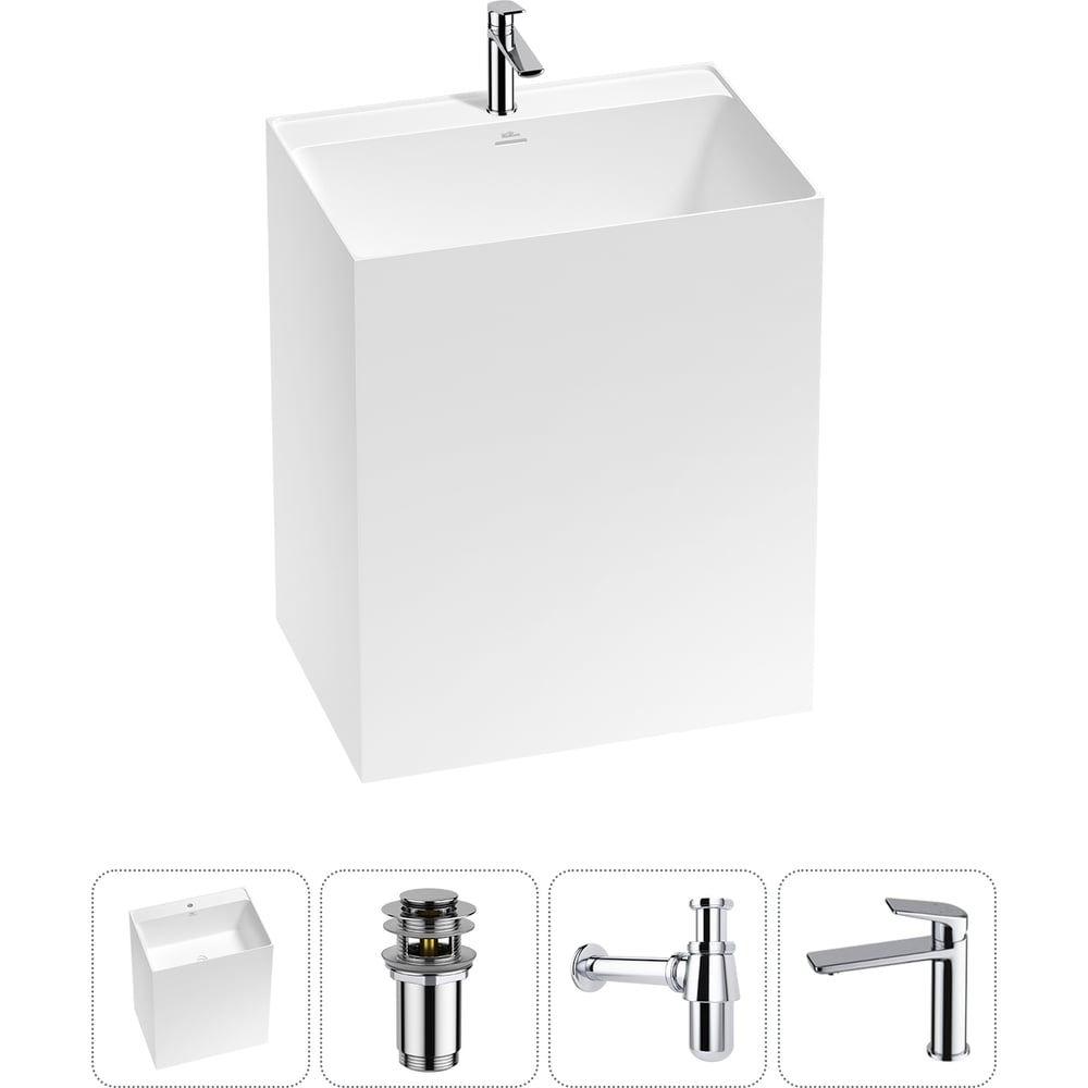 Изображение товара Напольная раковина Wellsee Doux 4 в 1 акрил белая глянцевая современная 850x700 мм