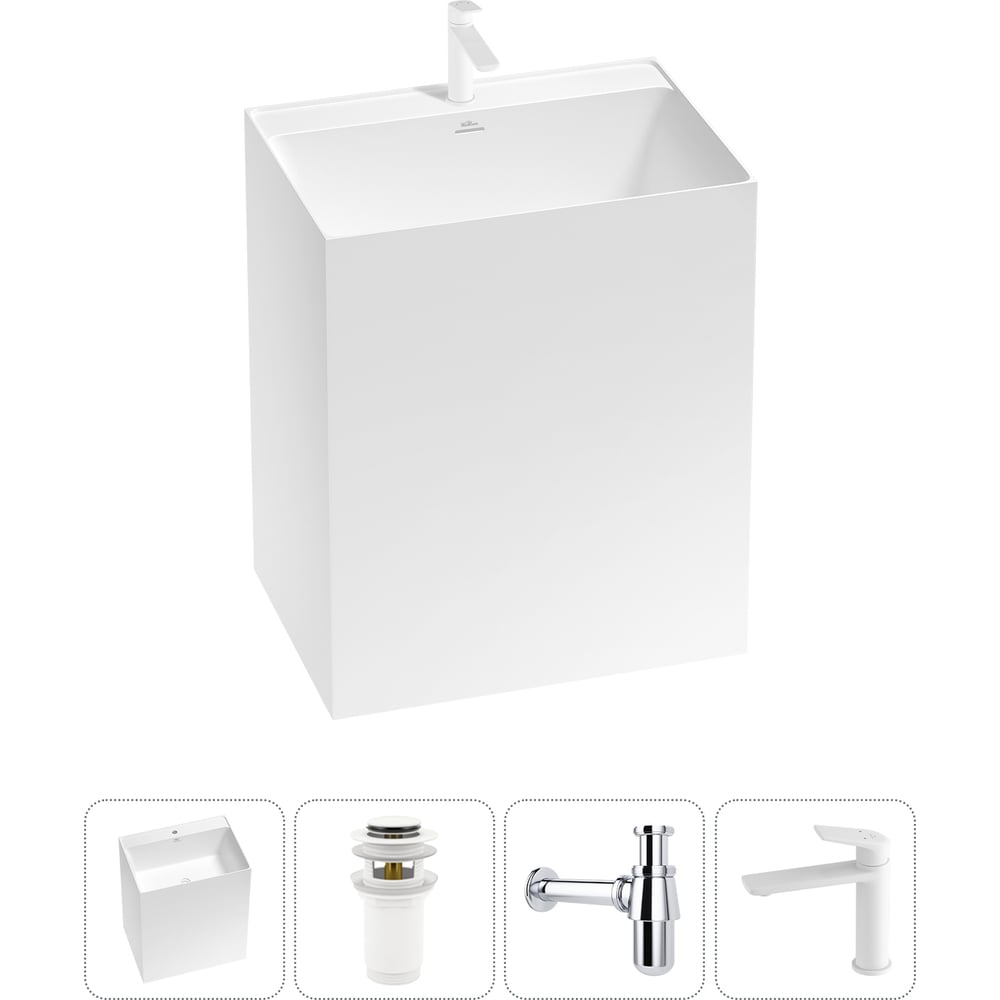 Изображение товара Напольная раковина Wellsee Doux 4 в 1, акрил, белый глянец