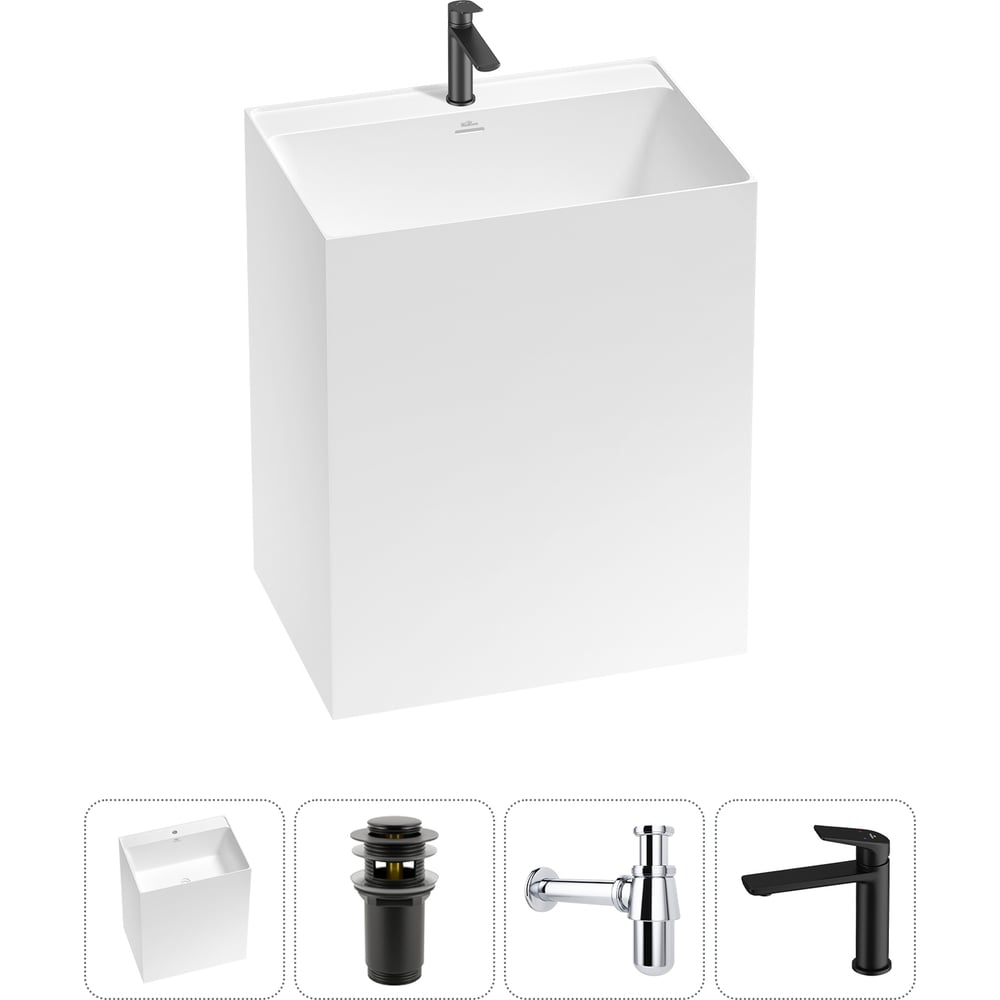 Изображение товара Напольная раковина-моноблок Wellsee Doux 4 в 1 глянцевая белая акрил