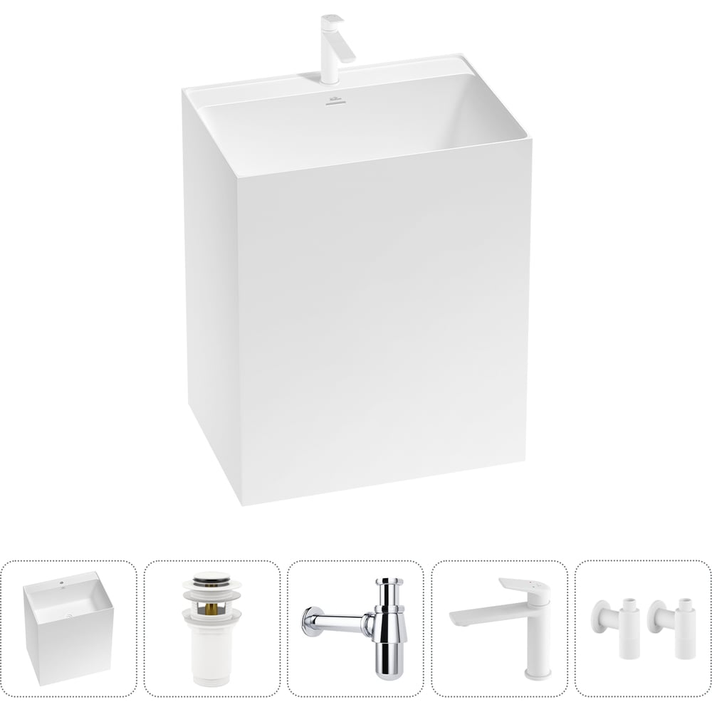 Изображение товара Напольная раковина Wellsee Doux 5 в 1 из акрила матовая белая современная