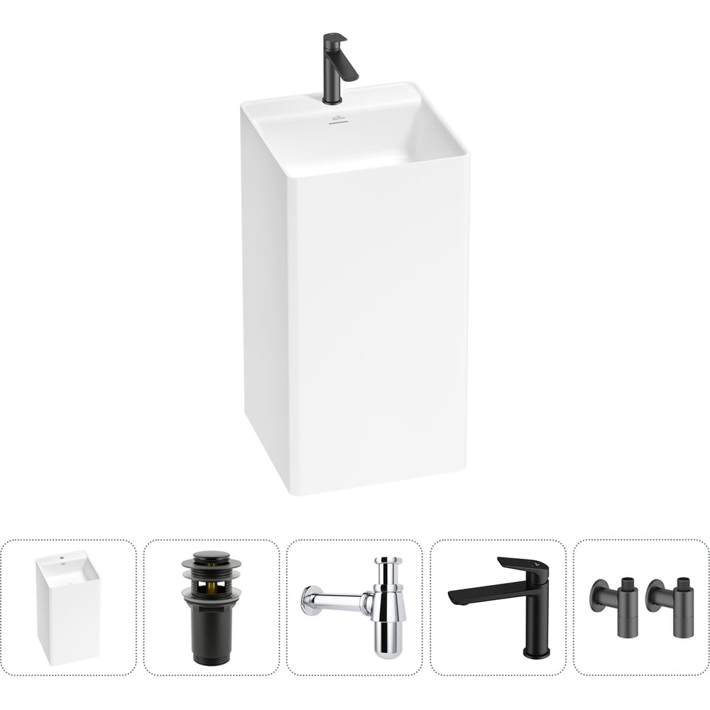 Изображение товара Напольная раковина отдельно стоящая Wellsee Pure BY 5в1 из акрила матовая белая