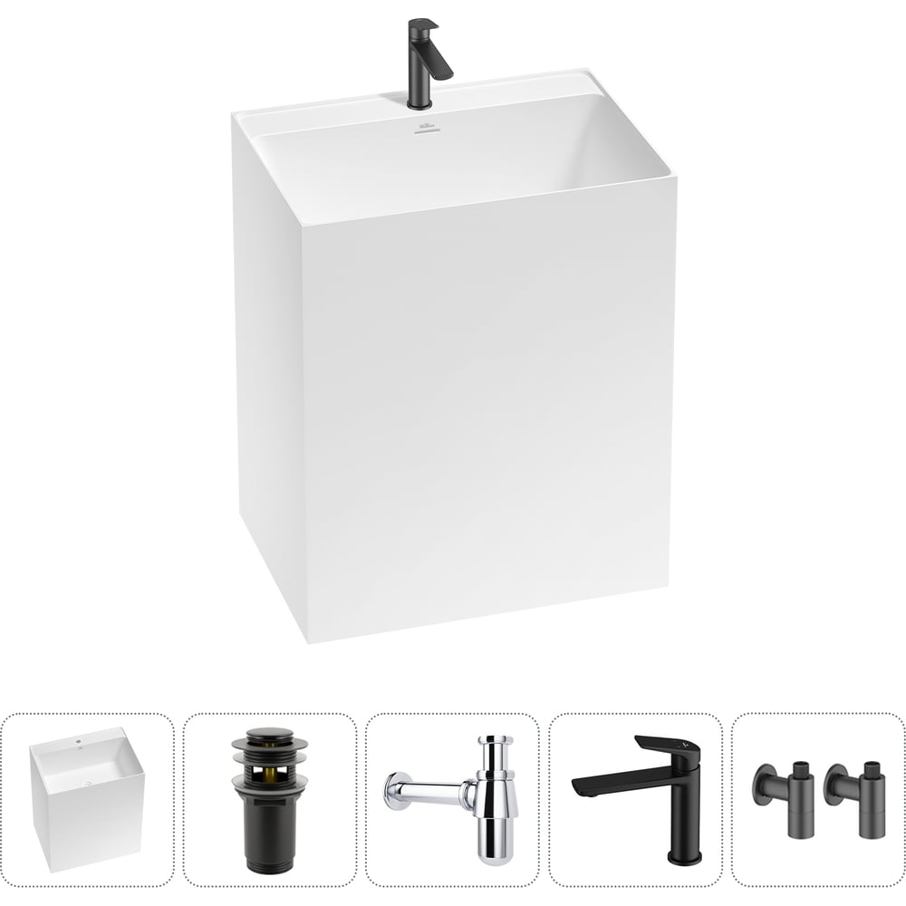 Изображение товара Напольная раковина отдельно стоящая Wellsee Doux 5 в 1 акрил матовая белая