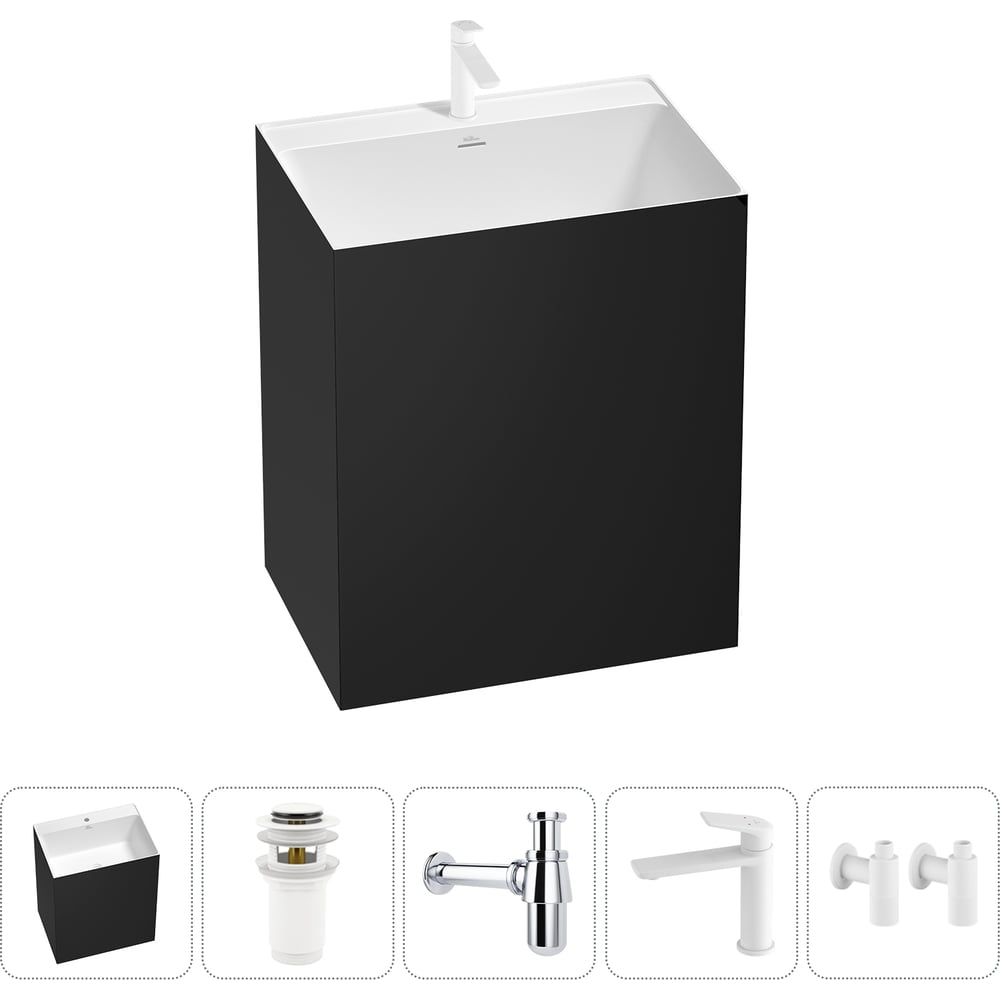 Изображение товара Напольная раковина Wellsee Doux 5 в 1 акрил черный матовый белый глянец