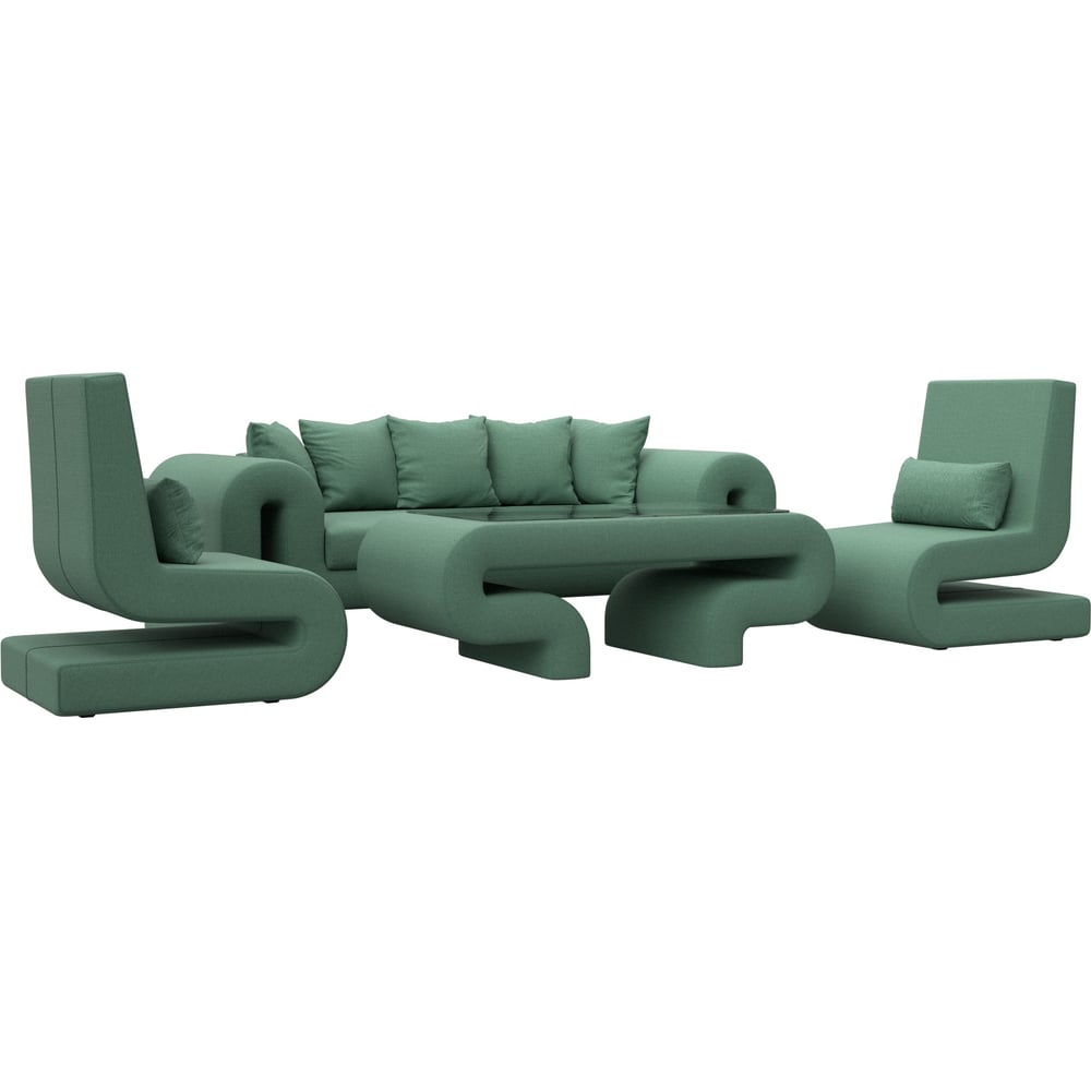 Изображение товара Набор мебели Лига Волна-2 диван стол 2 кресла классика зеленый