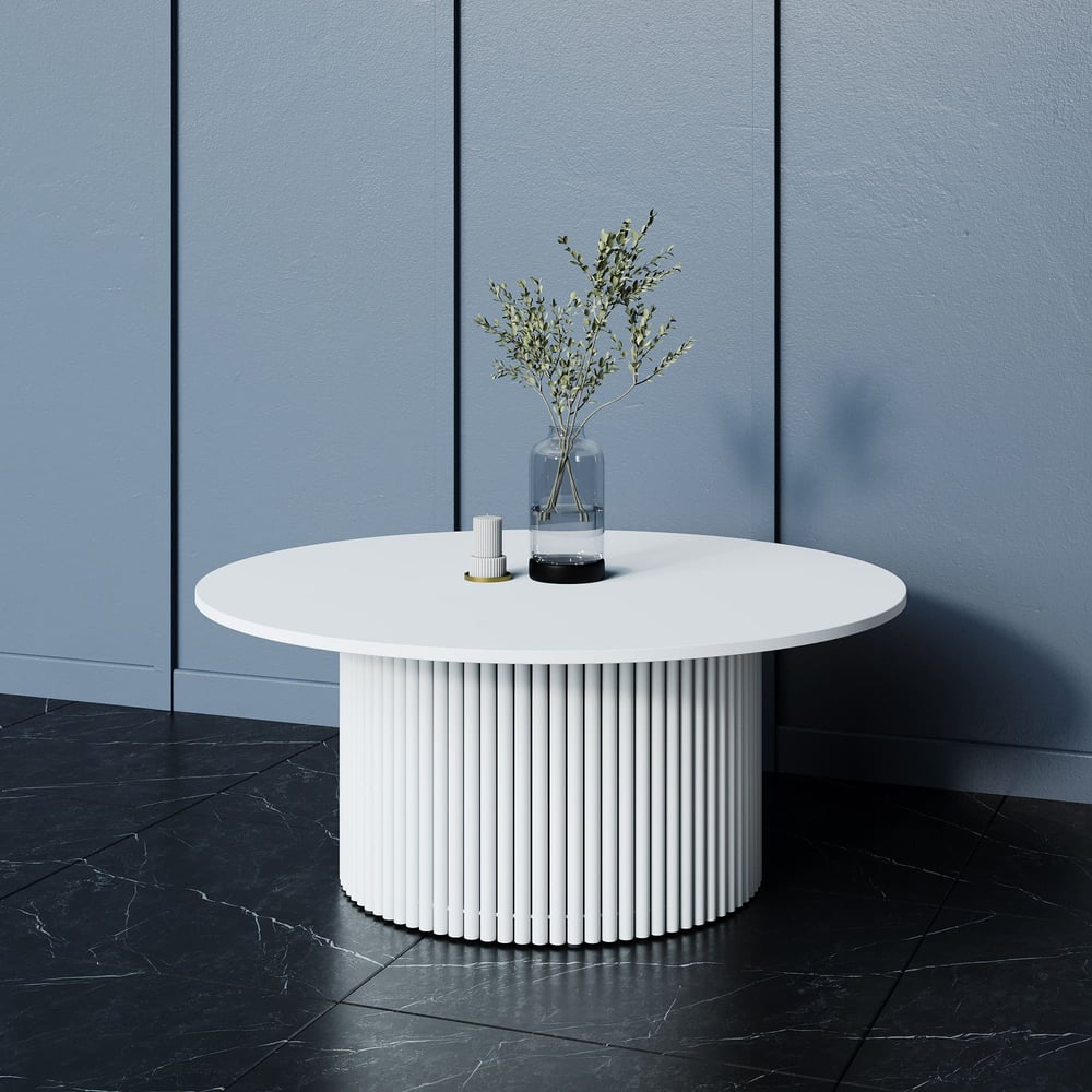 Изображение товара Круглый журнальный стол TRUBIS Wood GENGLASS 1000x1000 мм белый