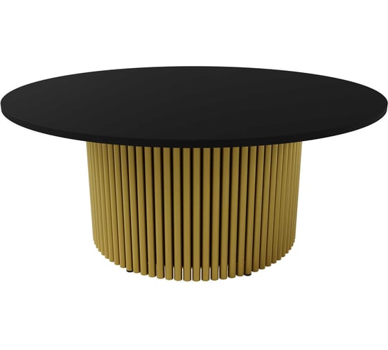 Изображение товара Круглый журнальный стол с металлическим подстольем GENGLASS 600х600 мм, TRUBIS Wood, золотое подстолье и чёрная столешница 100 см GGT-03-1-2-М-100